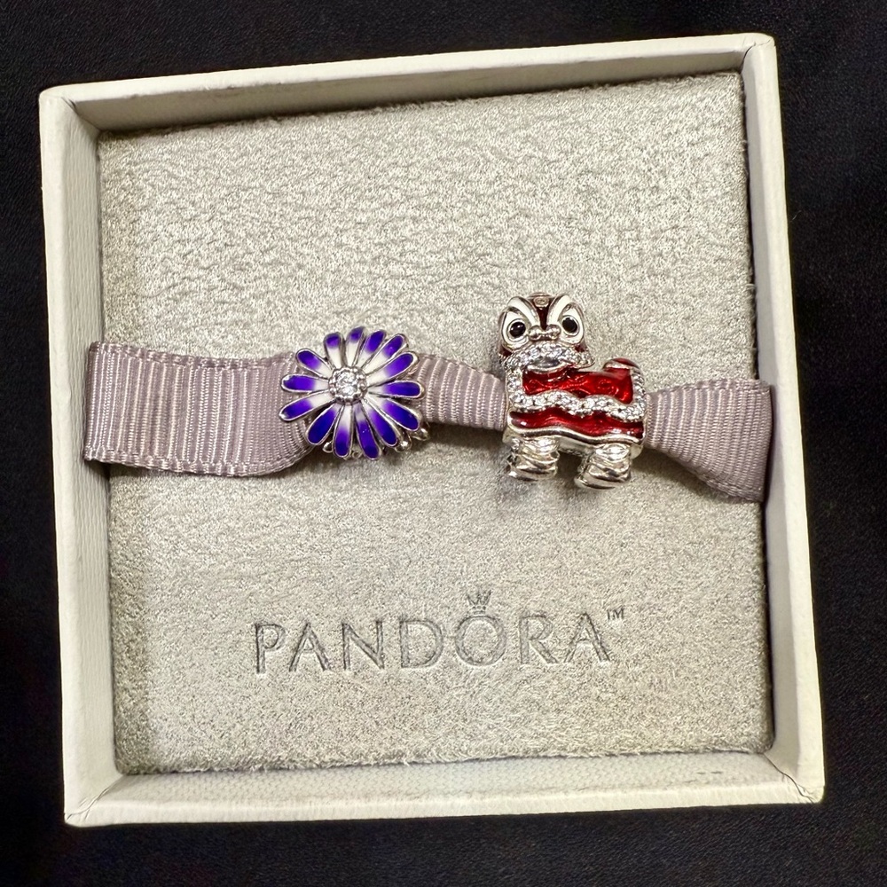 NEW Pandora Chinese New Year Lion Dance Charm 792043CZ RETIRED + Purple Daisy 79
